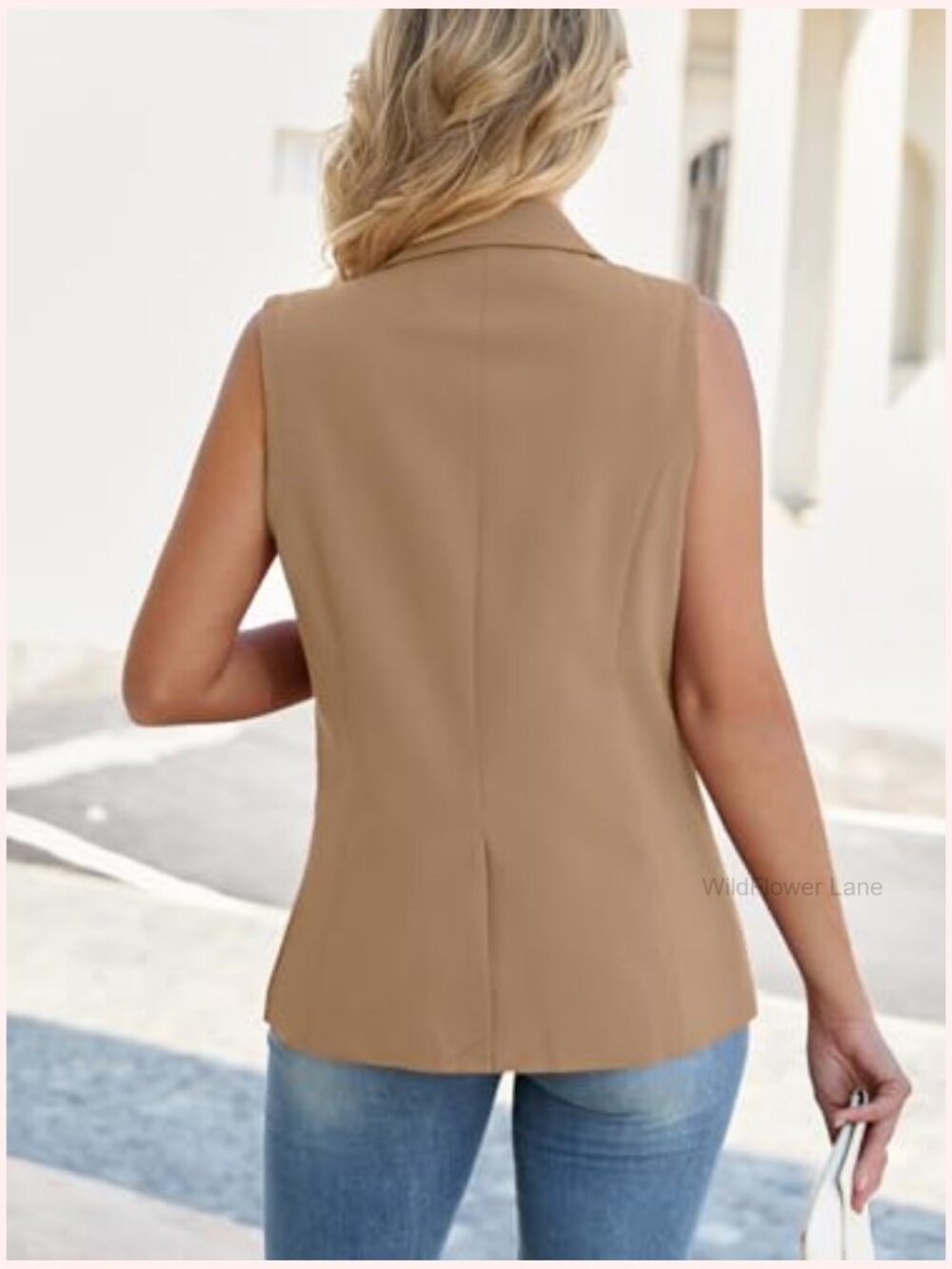 Sleeveless Blazer Vest - Lightweight Lined Business Casual Work Office Tops - Picture 6 of 7